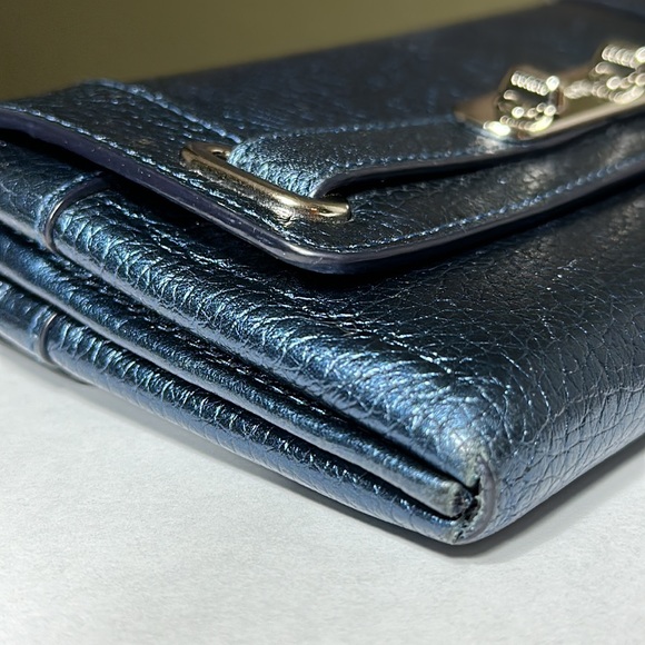 COACH Metallic Blue Cowhide Swagger Wallet - Picture 9 of 16